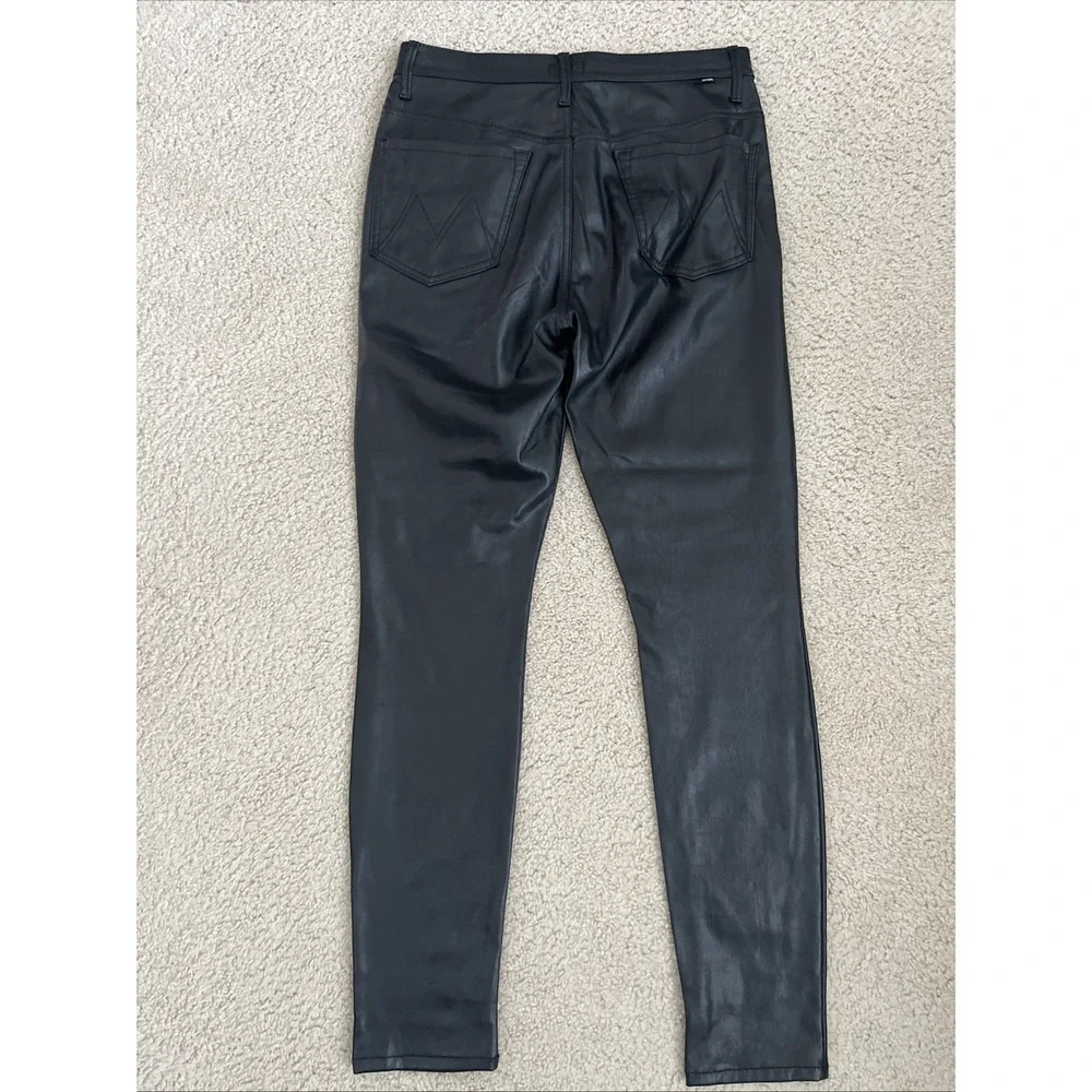 MOTHER Super Swooner Wax On Wax Off Black Faux Leather Pants Size 30